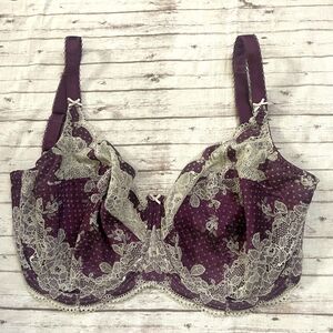 Panache Womens Clara 7255 Purple Lace Bra Size 32J US Underwire Unlined